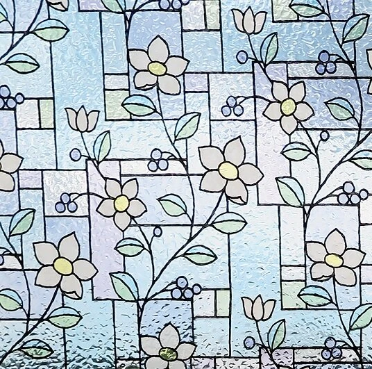 Statisch Raamfolie Glas In Lood Bloem (46cm)